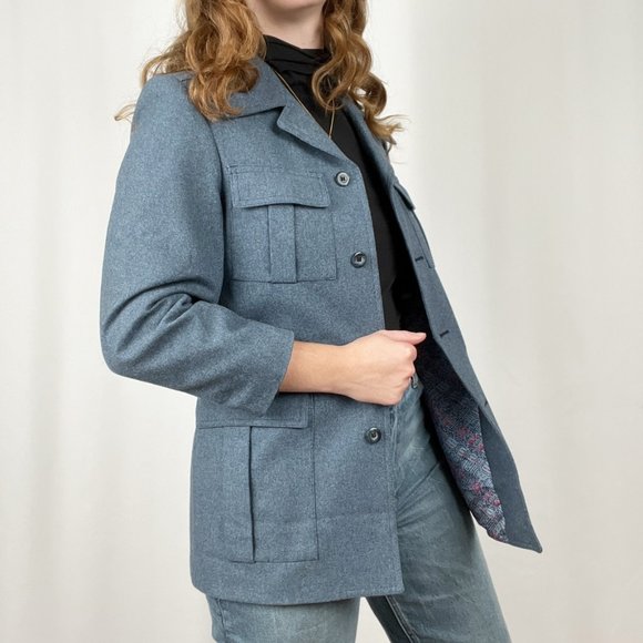 Vintage Oversized Safari Style Long Blazer Jacket Suit Pea Coat Made In Canada - Picture 4 of 7